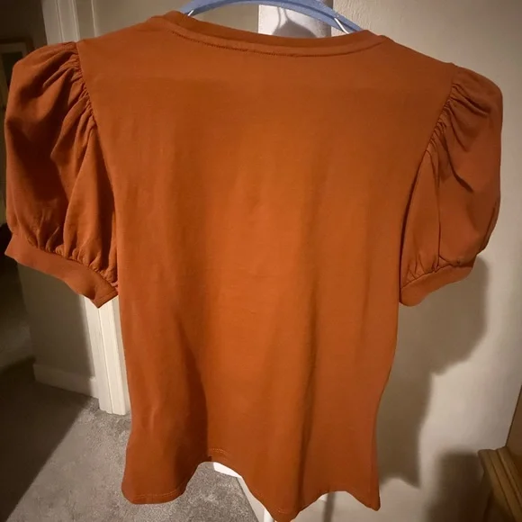 PAIGE MATCHA TEE IN TERRACOTTA - Short Sleeve Puff Top - Warm Brown Sz:XS - Picture 8 of 11